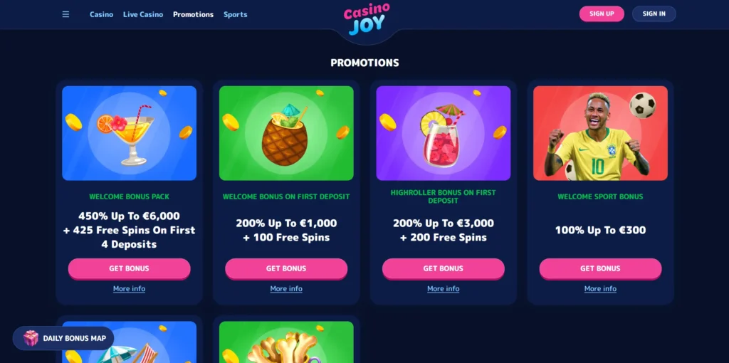 CasinoJoy bonuses and promotions.
