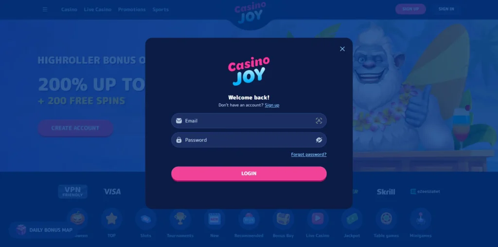CasinoJoy login form.